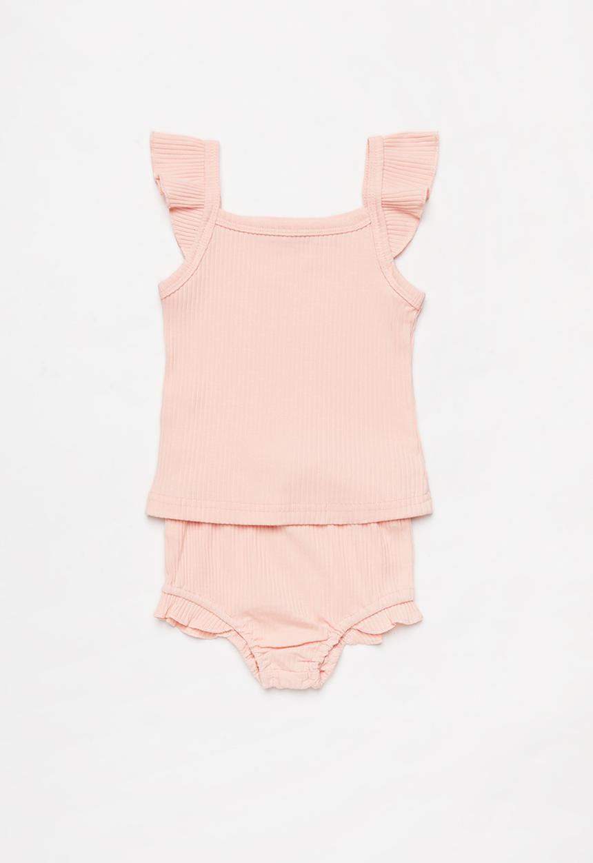 Baby Star - Girls 2 piece ruffle set - peach