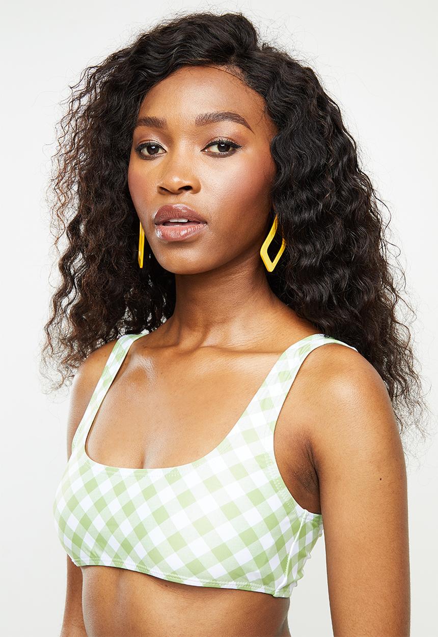 Missguided - Gingham scoop neck bikini top and tanga bikini bottoms - green & white