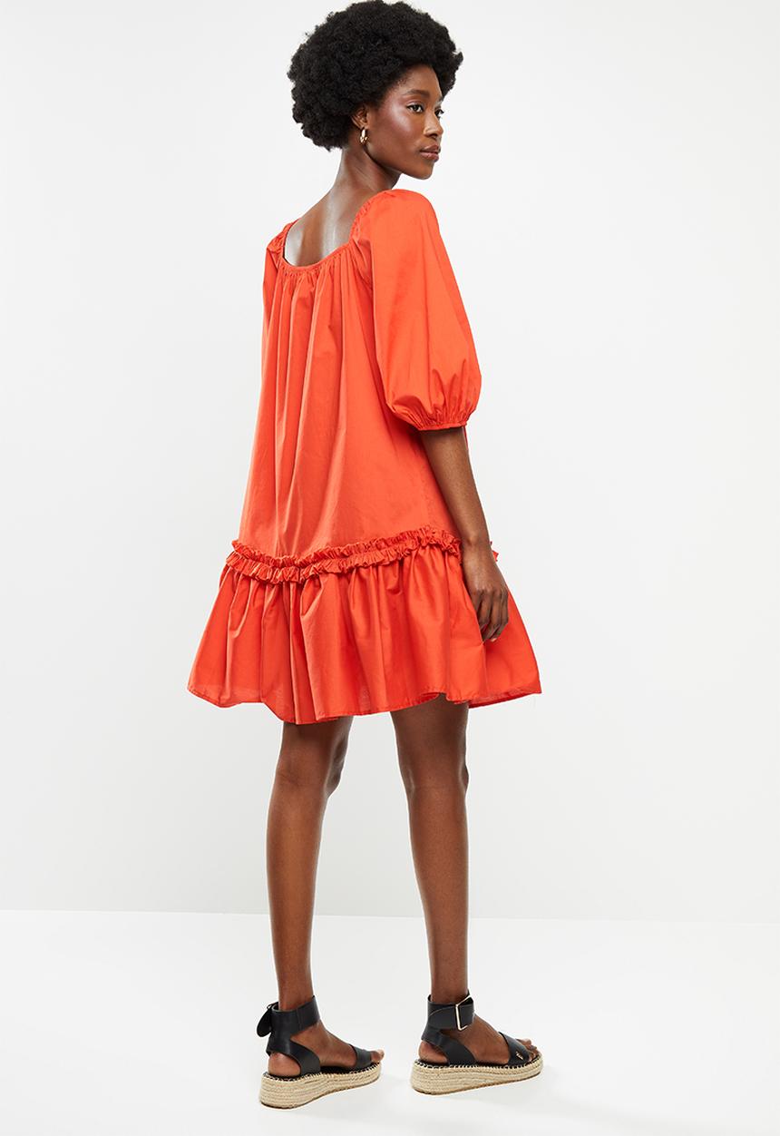 Me&B - Cotton swing dress with picrust detail - orange 