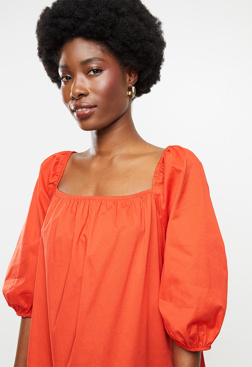 Me&B - Cotton swing dress with picrust detail - orange 