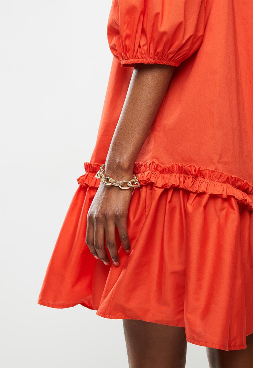 Me&B - Cotton swing dress with picrust detail - orange 