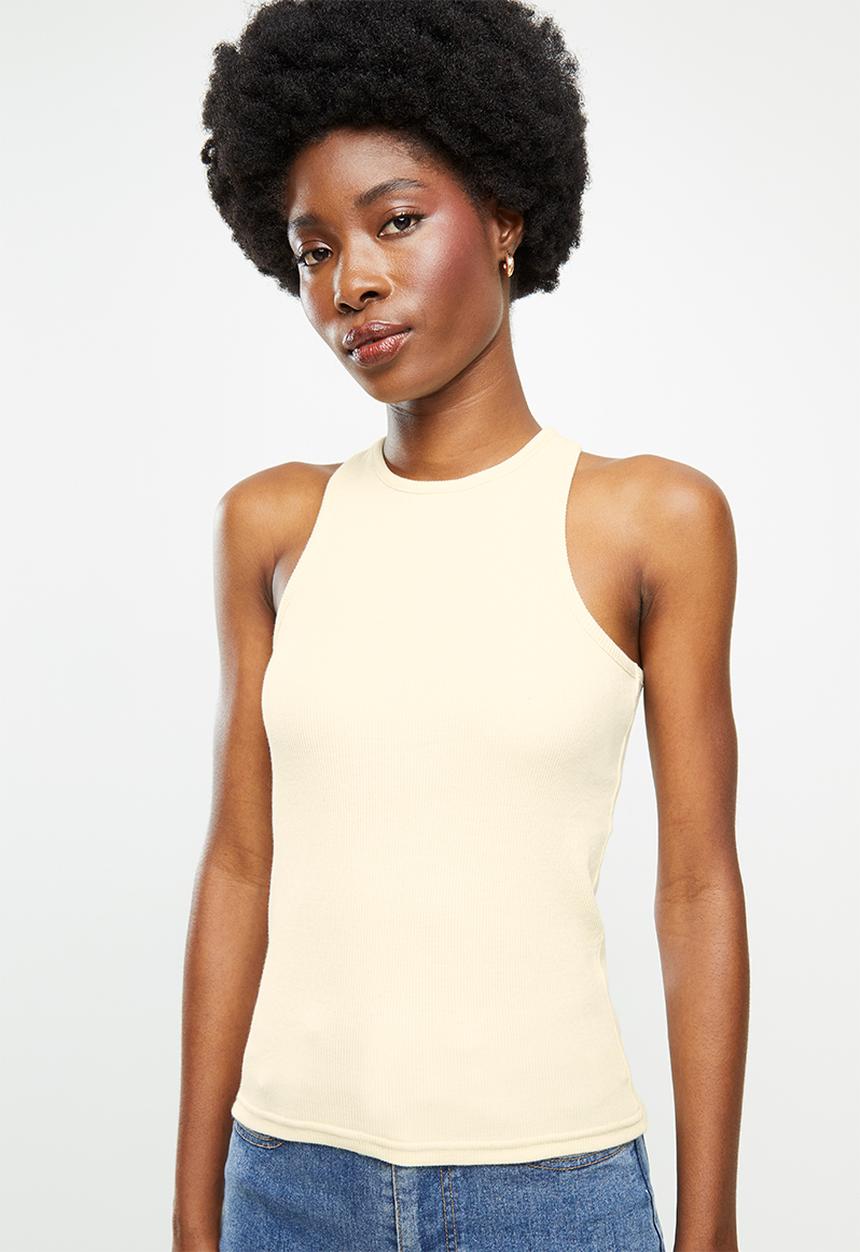 Me&B - Racer neck rib vest - neutral