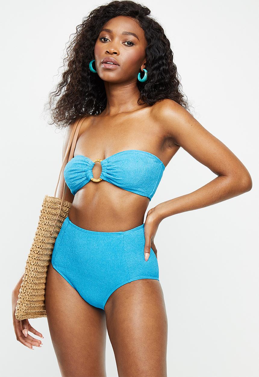 Missguided - High leg high waisted bikini bottom - blue