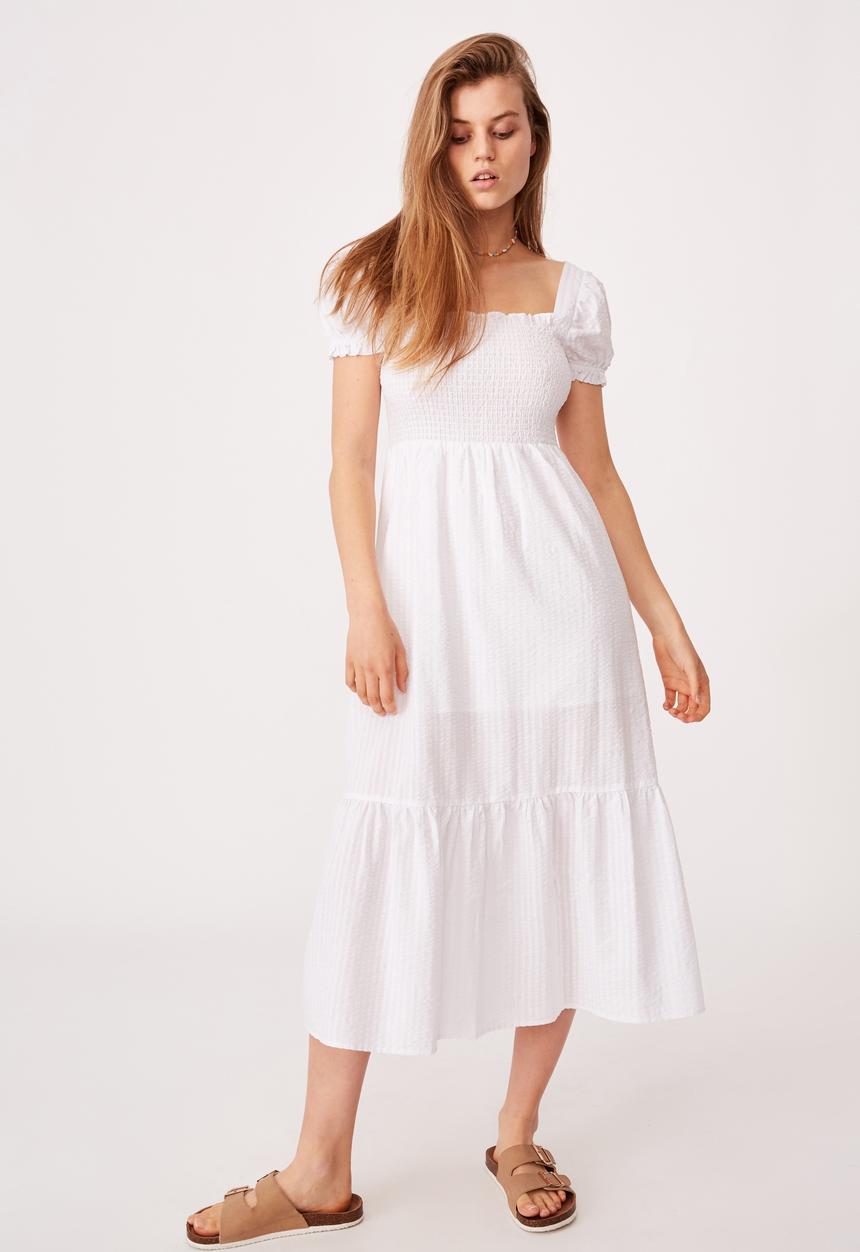 Cotton On - Woven louise shirred maxi dress - white gingham