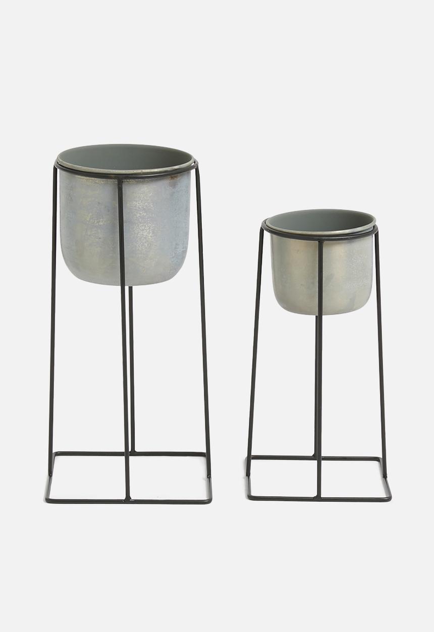 Sixth Floor - Iron planter set - grey &  black