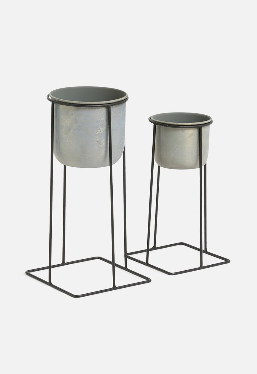 Sixth Floor - Iron planter set - grey &  black