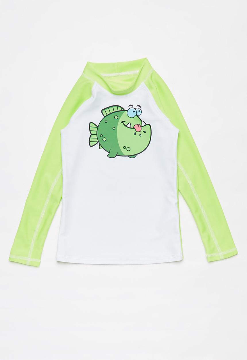Pop Candy - Boys long sleeve rashvest - green & white