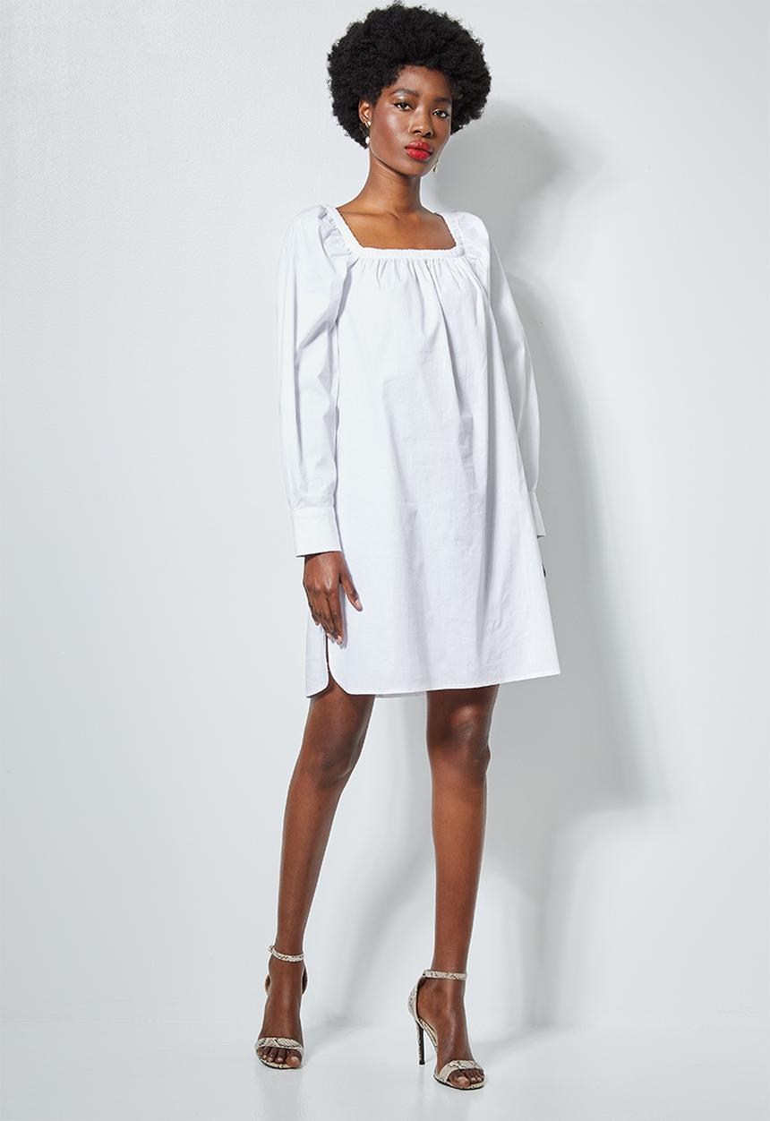 Superbalist - Square neck cotton trapeze dress - white