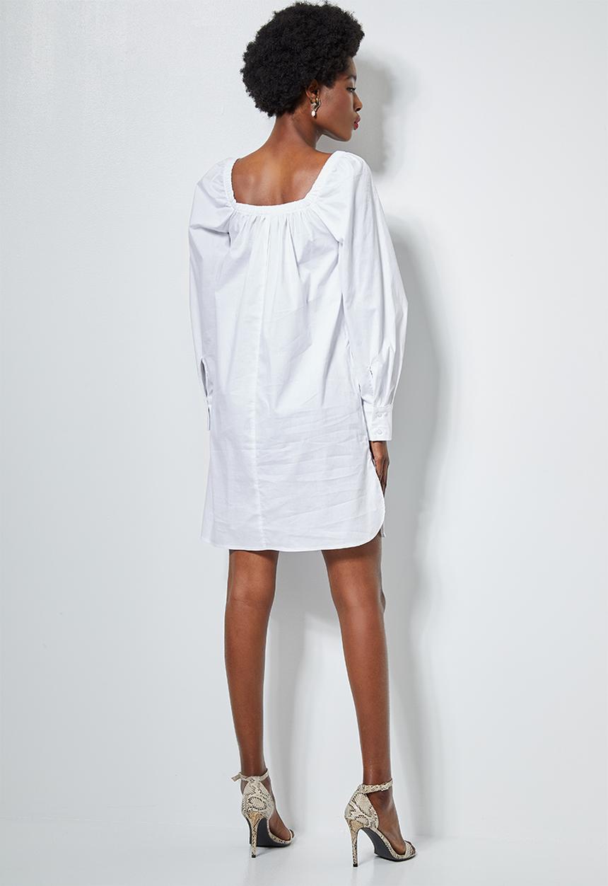 Superbalist - Square neck cotton trapeze dress - white