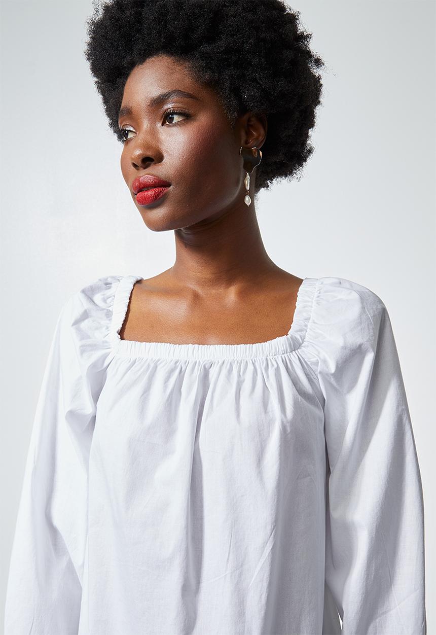 Superbalist - Square neck cotton trapeze dress - white
