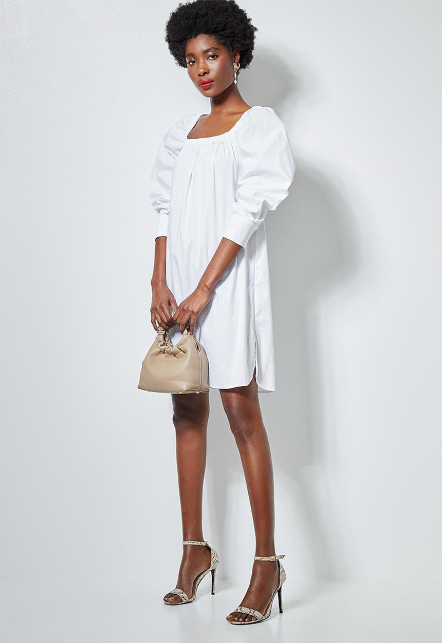 Superbalist - Square neck cotton trapeze dress - white