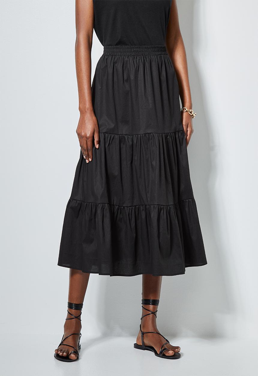 Superbalist - Poplin tiered midi skirt - black