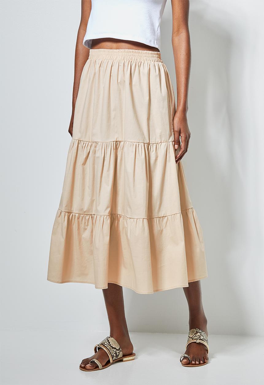 Superbalist - Poplin tiered midi skirt - beige