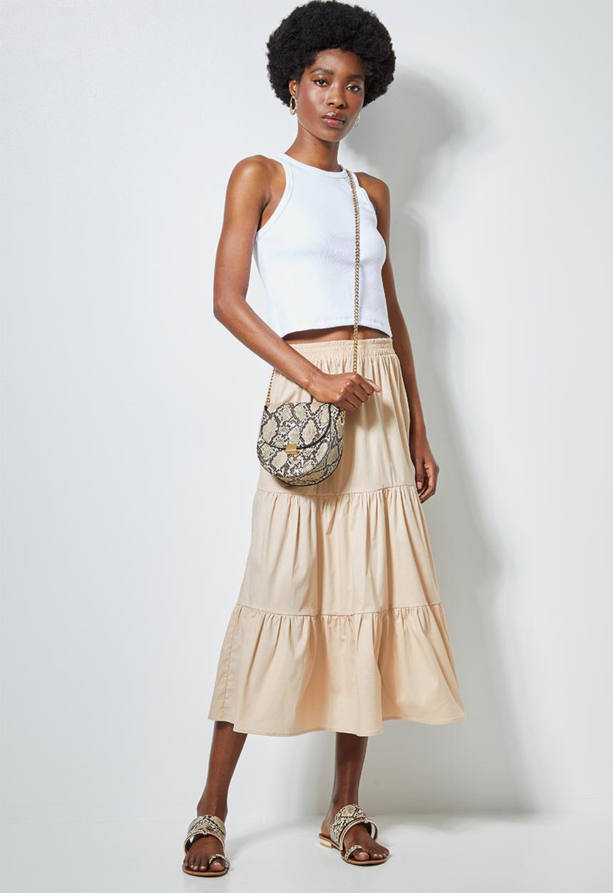 Superbalist - Poplin tiered midi skirt - beige