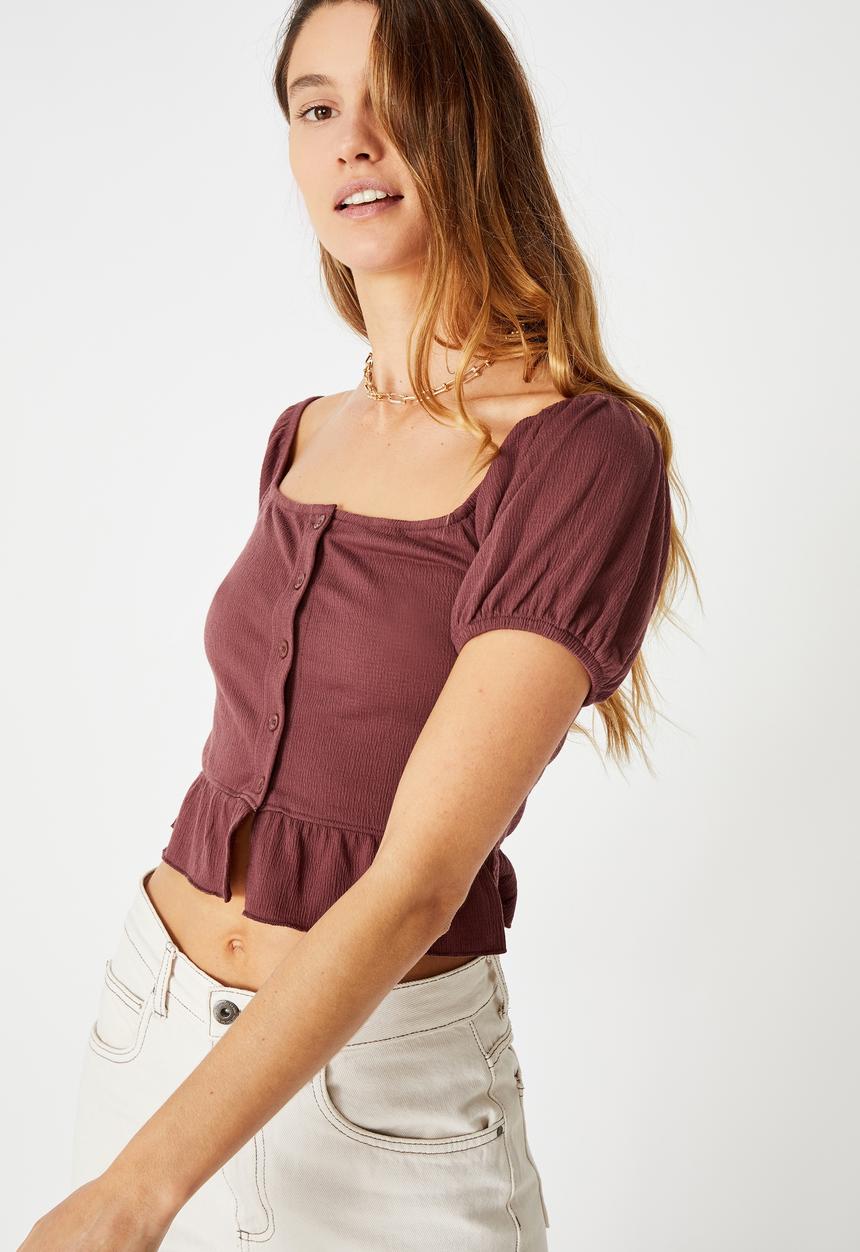 Cotton On - Lotti short sleeve peplum top - dusty plum