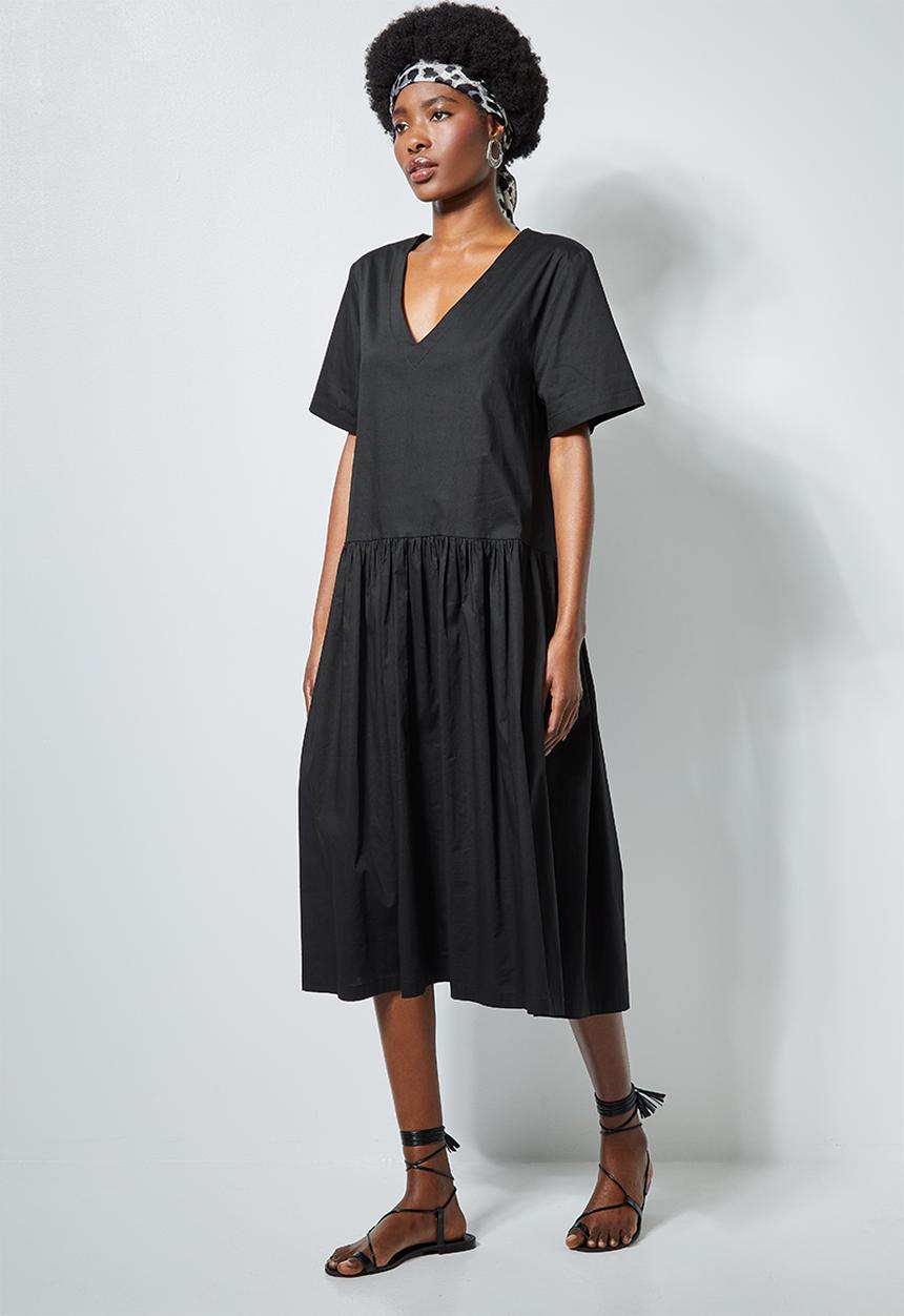 Superbalist - Dropped waist pocket detail midi - black