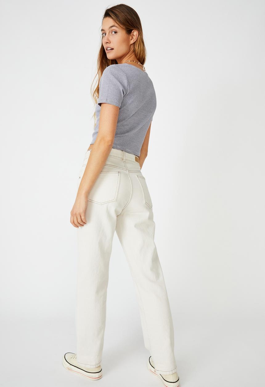 Cotton On - Leni button through short sleeve top - mini stripe midnight navy/white