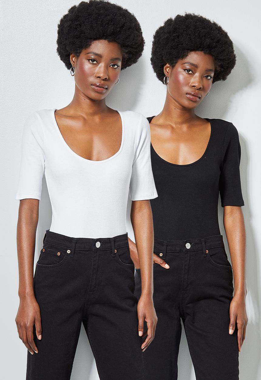 Superbalist - 2 Pack low scoop bodysuit - black & white