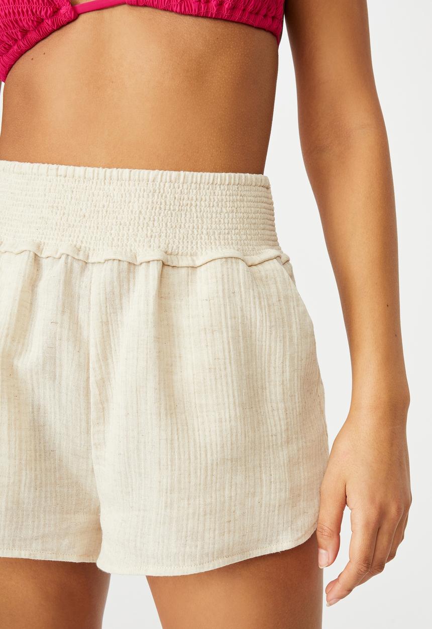Cotton On - Shirred waist beach short - natural