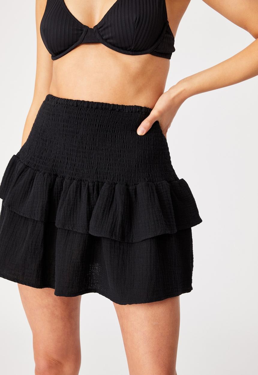 Cotton On - Shirred beach skirt - black