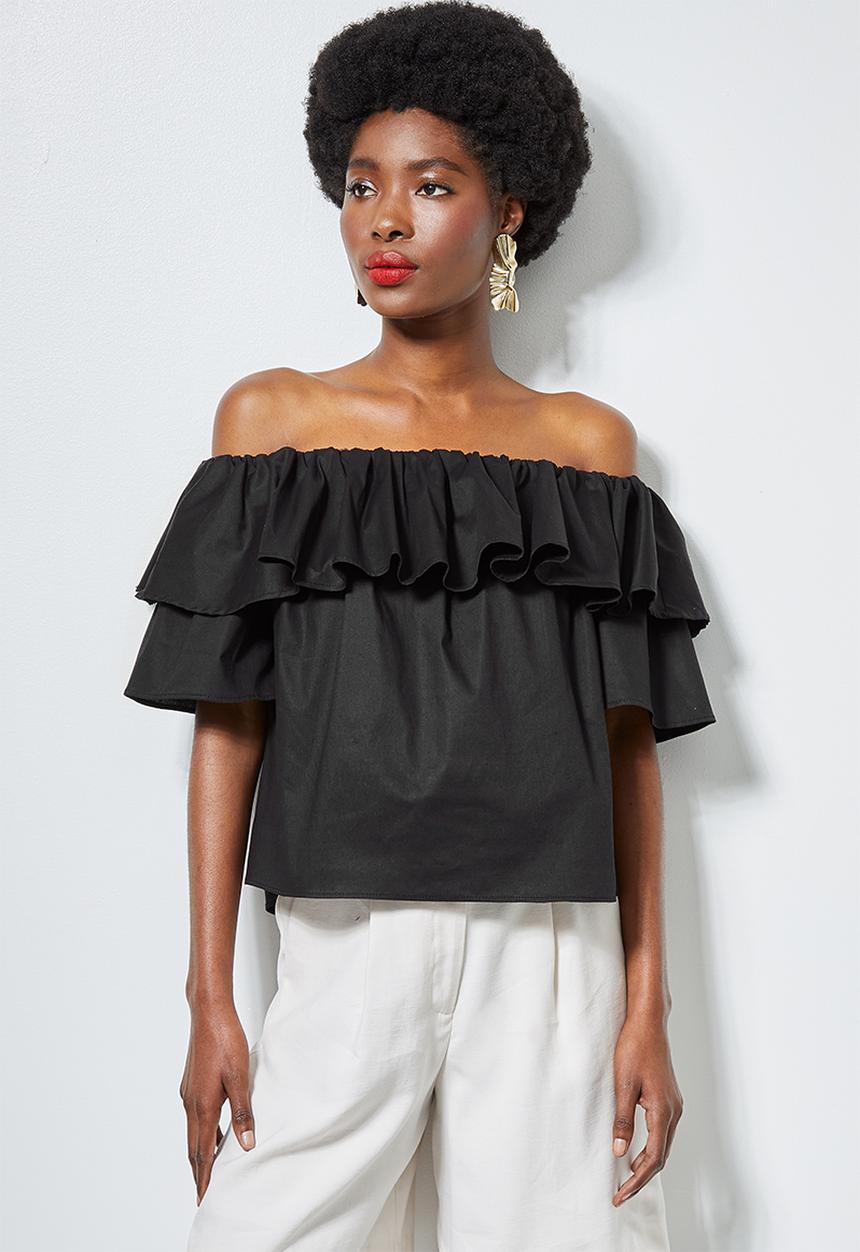 Superbalist - Double frill off the shoulder blouse - black