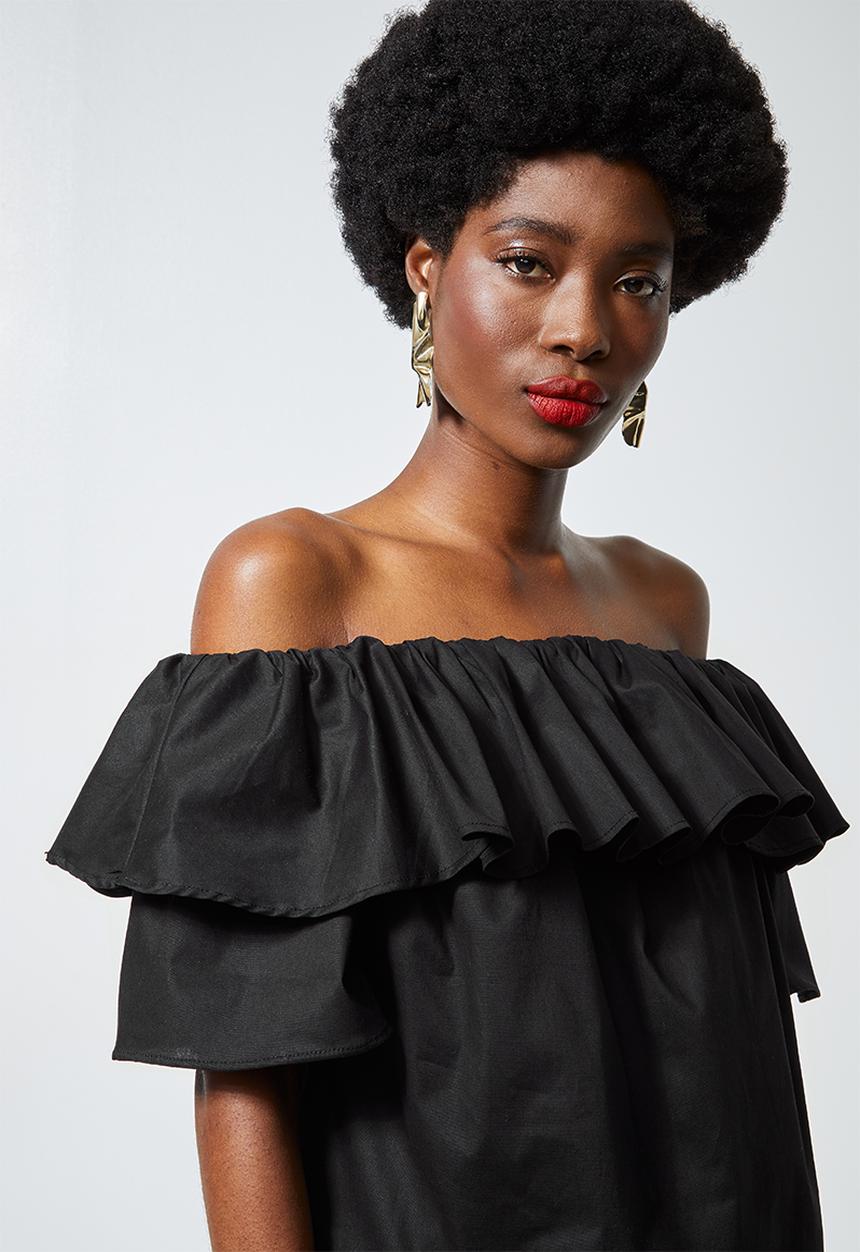 Superbalist - Double frill off the shoulder blouse - black