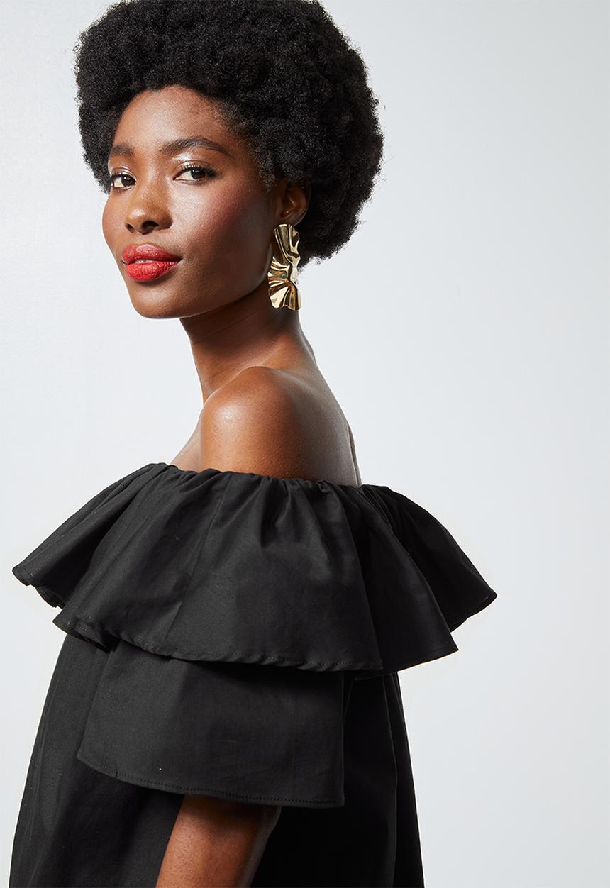 Superbalist - Double frill off the shoulder blouse - black