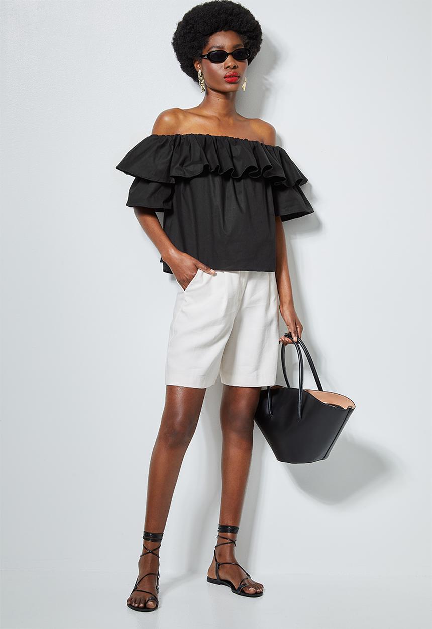 Superbalist - Double frill off the shoulder blouse - black