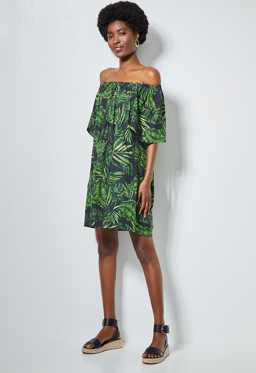 Superbalist - Flute sleeve trapeze dress - green & black