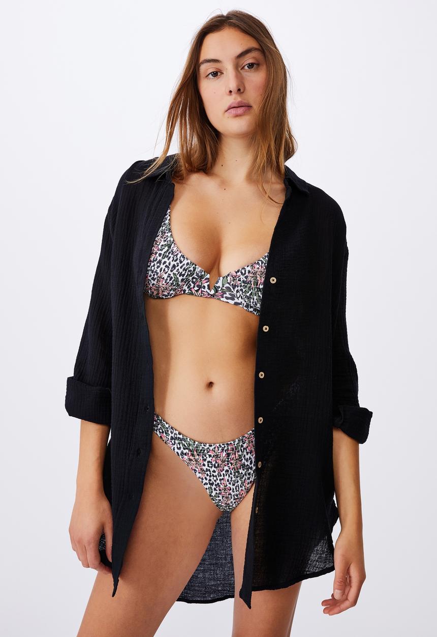 Cotton On - Oversized beach shirt - black