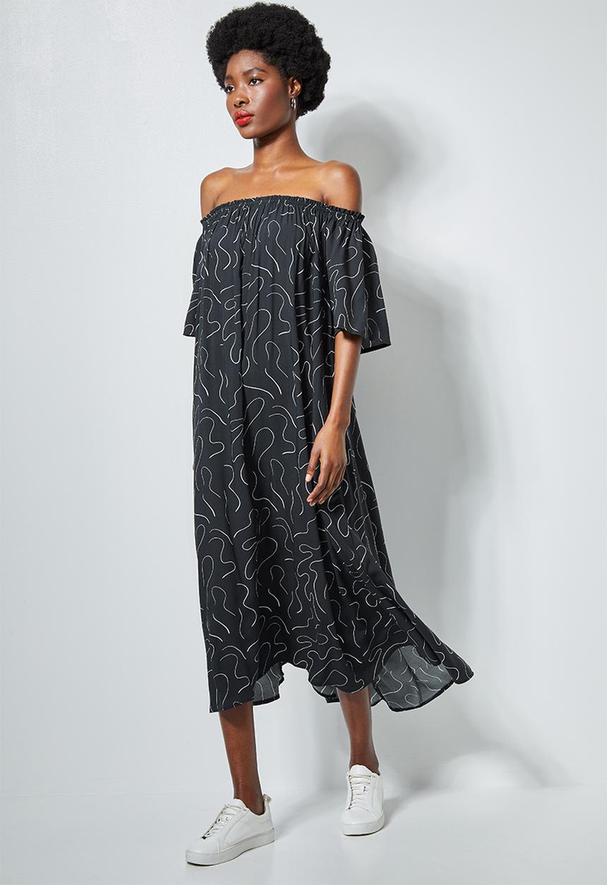 Superbalist - Off the shoulder midi with tier - black
