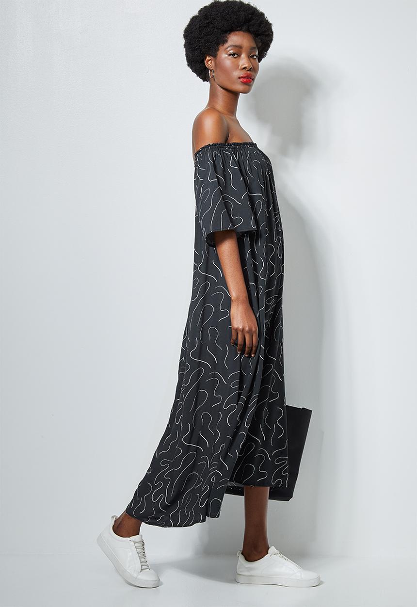 Superbalist - Off the shoulder midi with tier - black