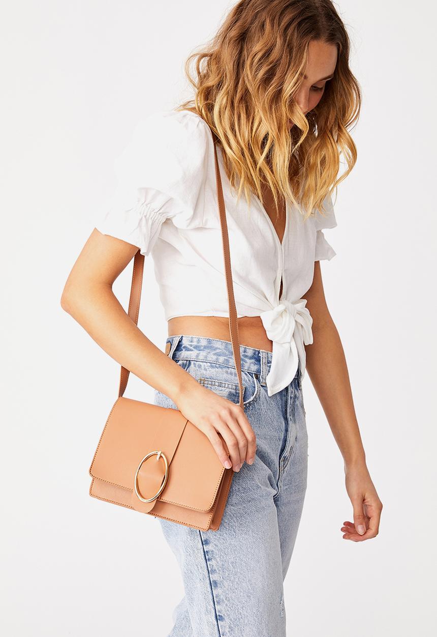 Rubi - Buckle cross body bag - tan