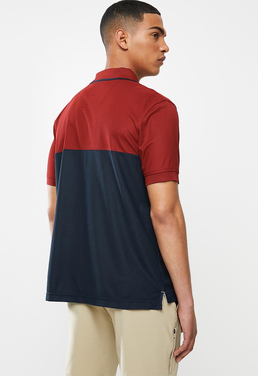 Nautica - Navtech printed polo - burgundy & navy 