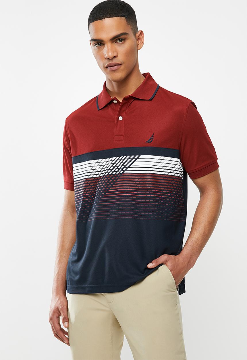 Nautica - Navtech printed polo - burgundy & navy 