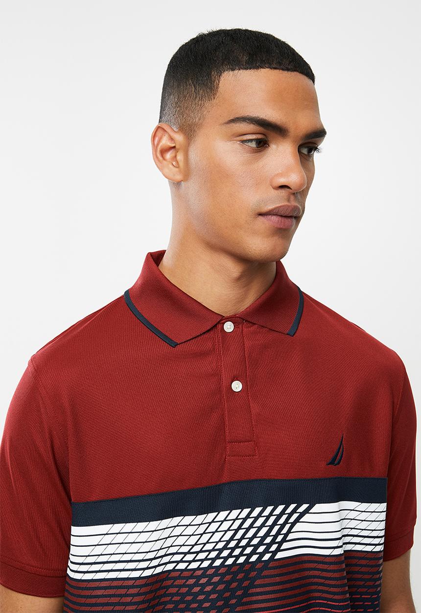 Nautica - Navtech printed polo - burgundy & navy 