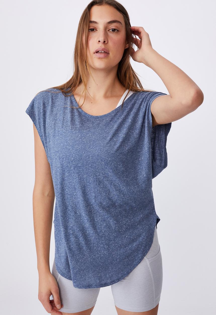 Cotton On - Active scoop hem tshirt - steel blue marle