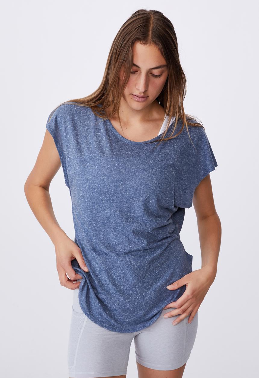 Cotton On - Active scoop hem tshirt - steel blue marle
