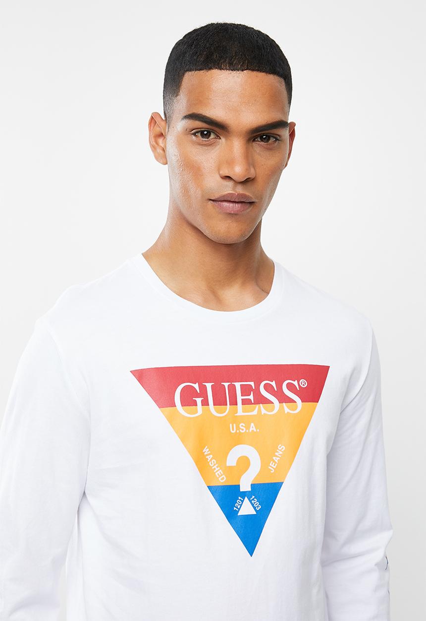 GUESS - Basic tri crew long sleeve tee - white