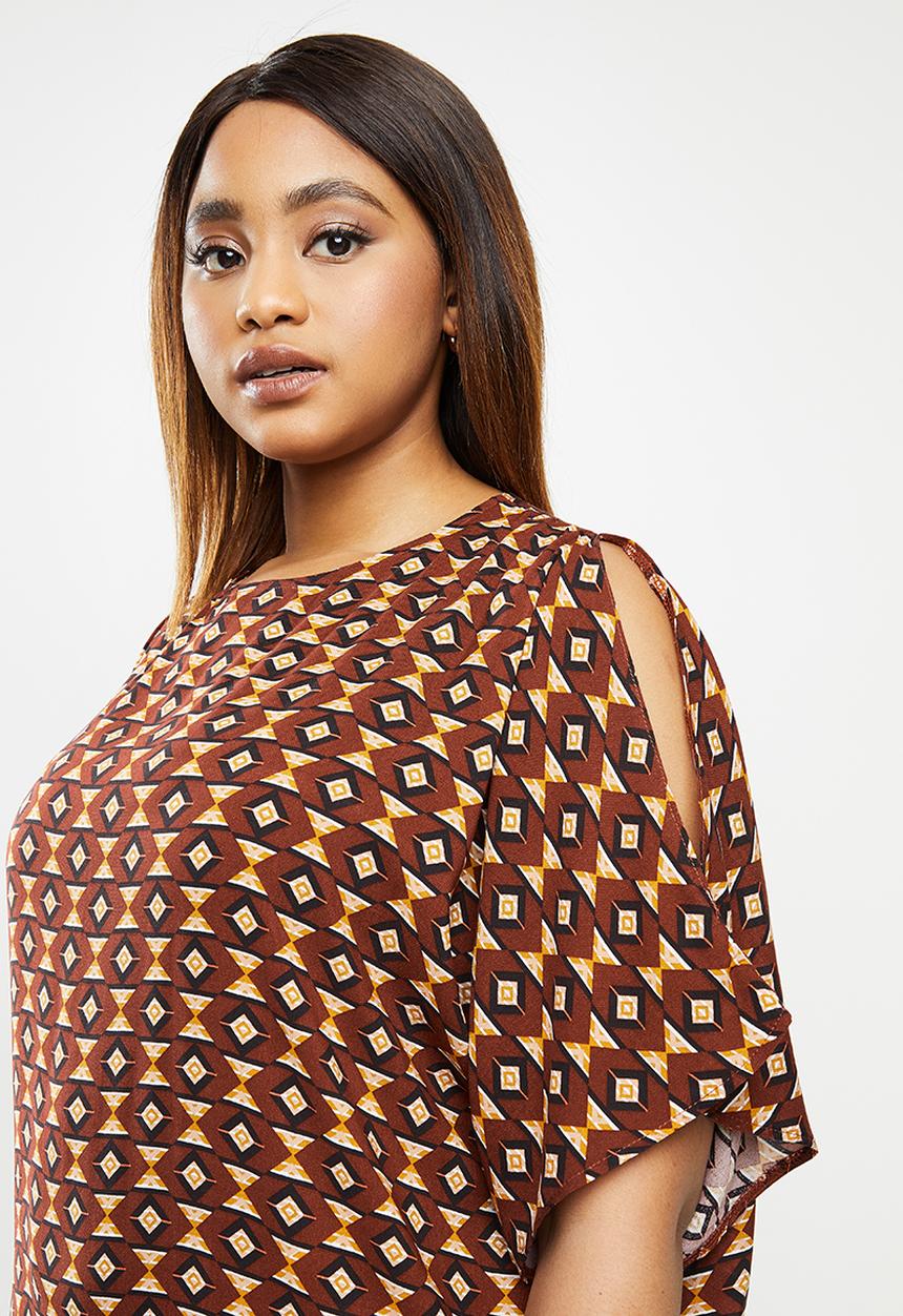 edit Plus - Cold shoulder shift dress - multi