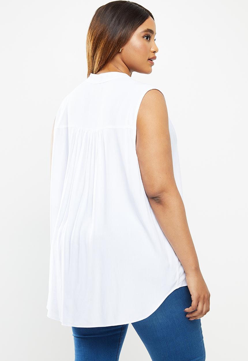 edit Plus - V-neck a-line shell top - white