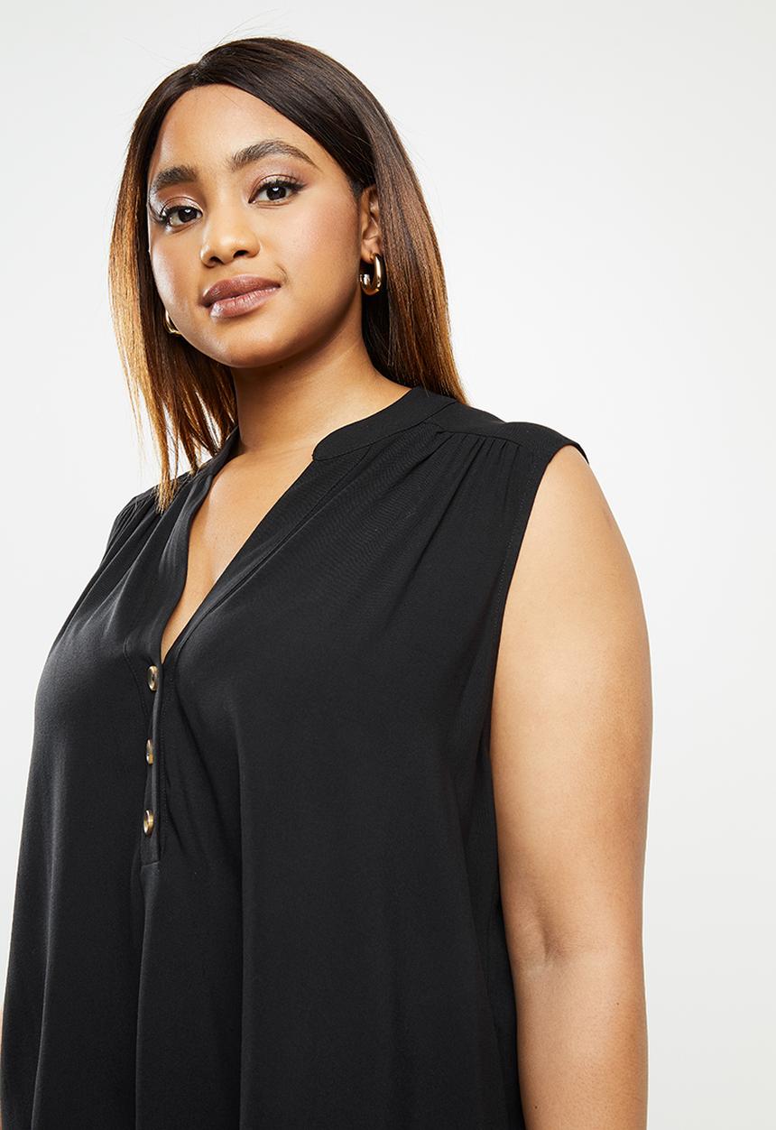 edit Plus - V-neck a-line shell top - black