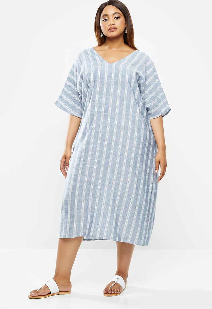 edit Plus - Midi tunic dress - blue & white