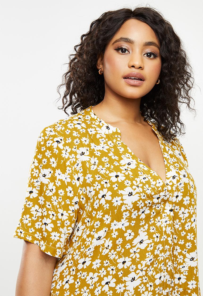 Blake - Midi tiered dress with short sleeves - multi