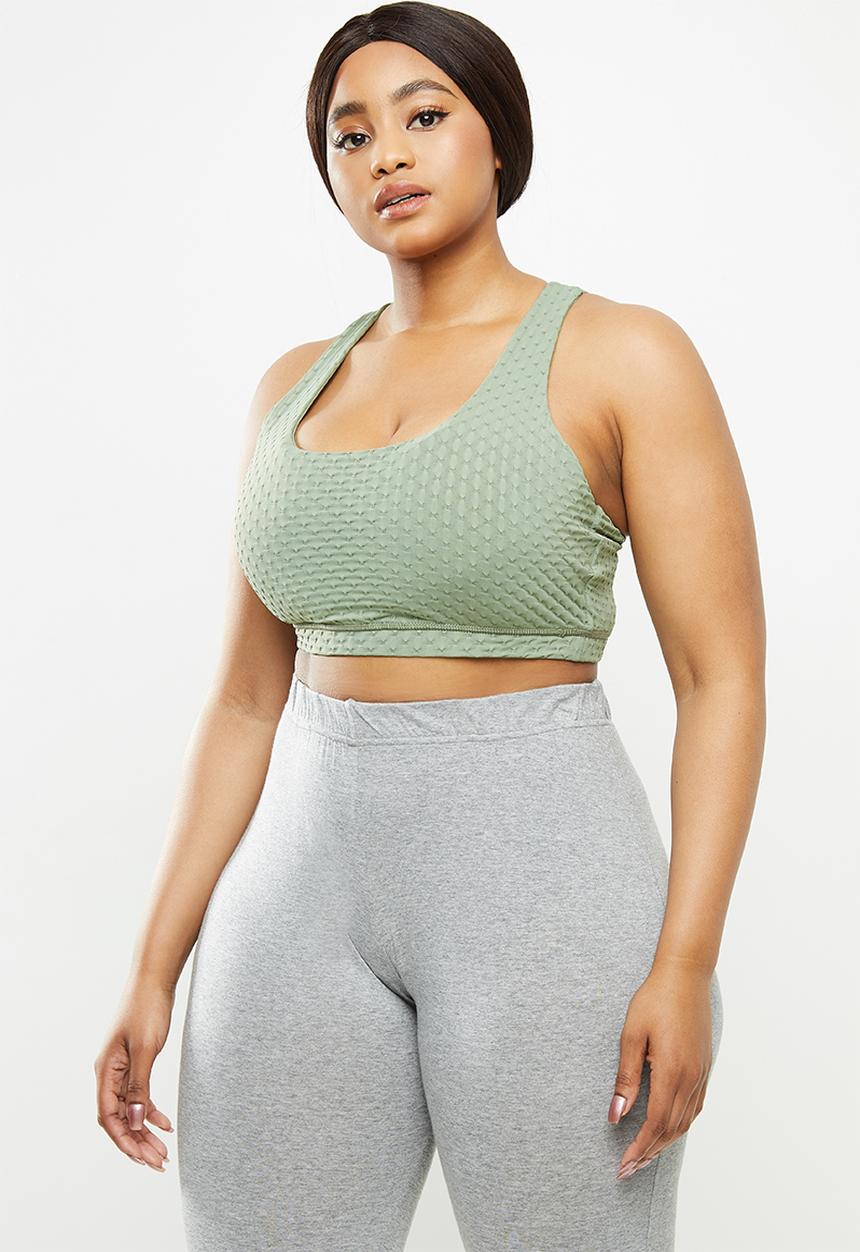 Cotton On - Curve strappy sports crop - basil green texture