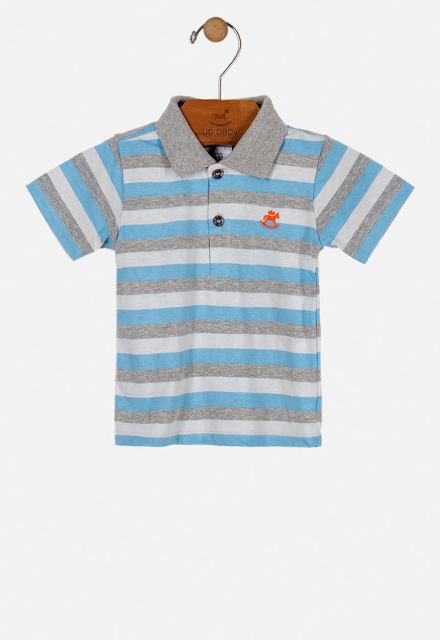UP Baby - Boys striped polo - grey & blue 