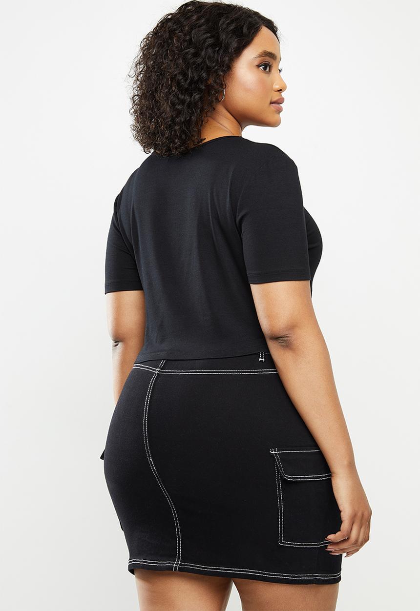 Blake - Wrap front detail crop top with short sleeve - black