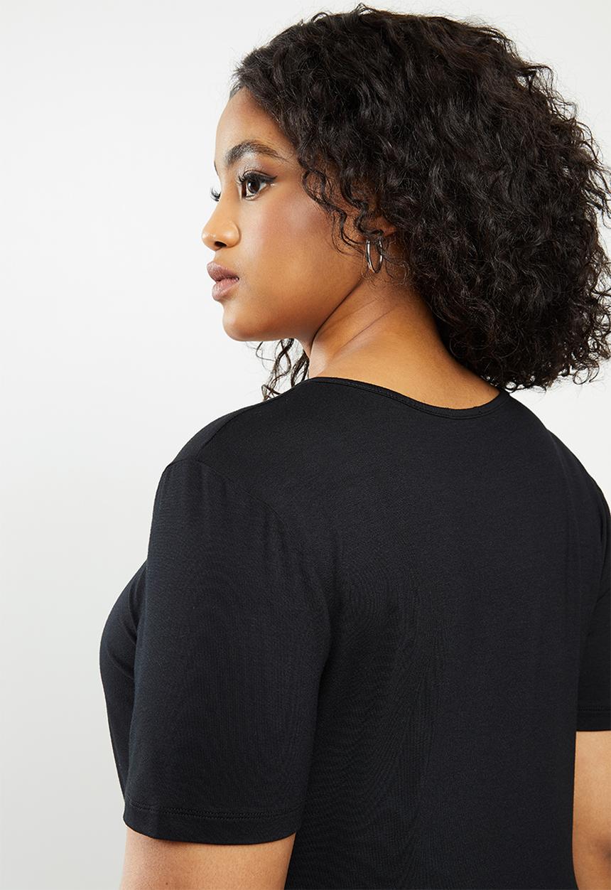 Blake - Wrap front detail crop top with short sleeve - black
