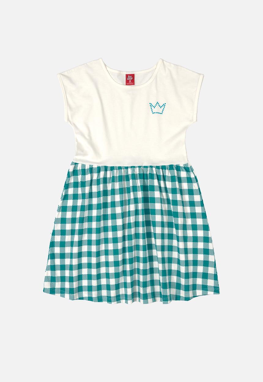Bee Loop - Girls check dress - off white & blue 