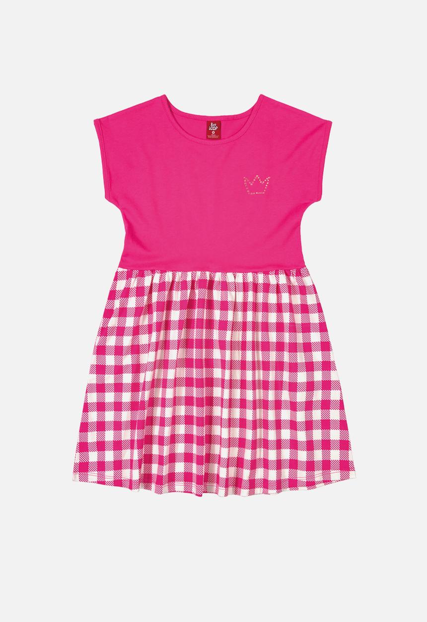 Bee Loop - Girls check dress - dark pink